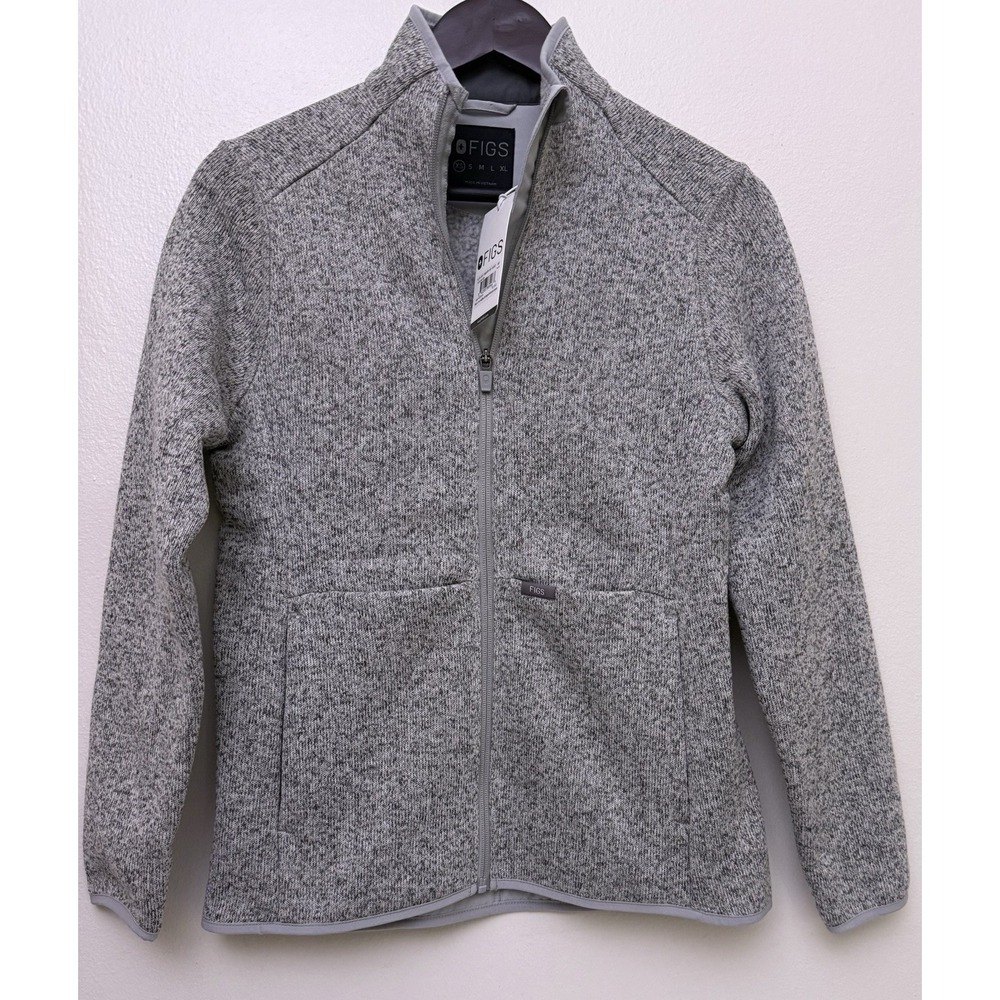 NWT FIGS Scrub Full Zip Jacket Gray On Shift Sweater Knit Women's XS - Picture 2 of 6
